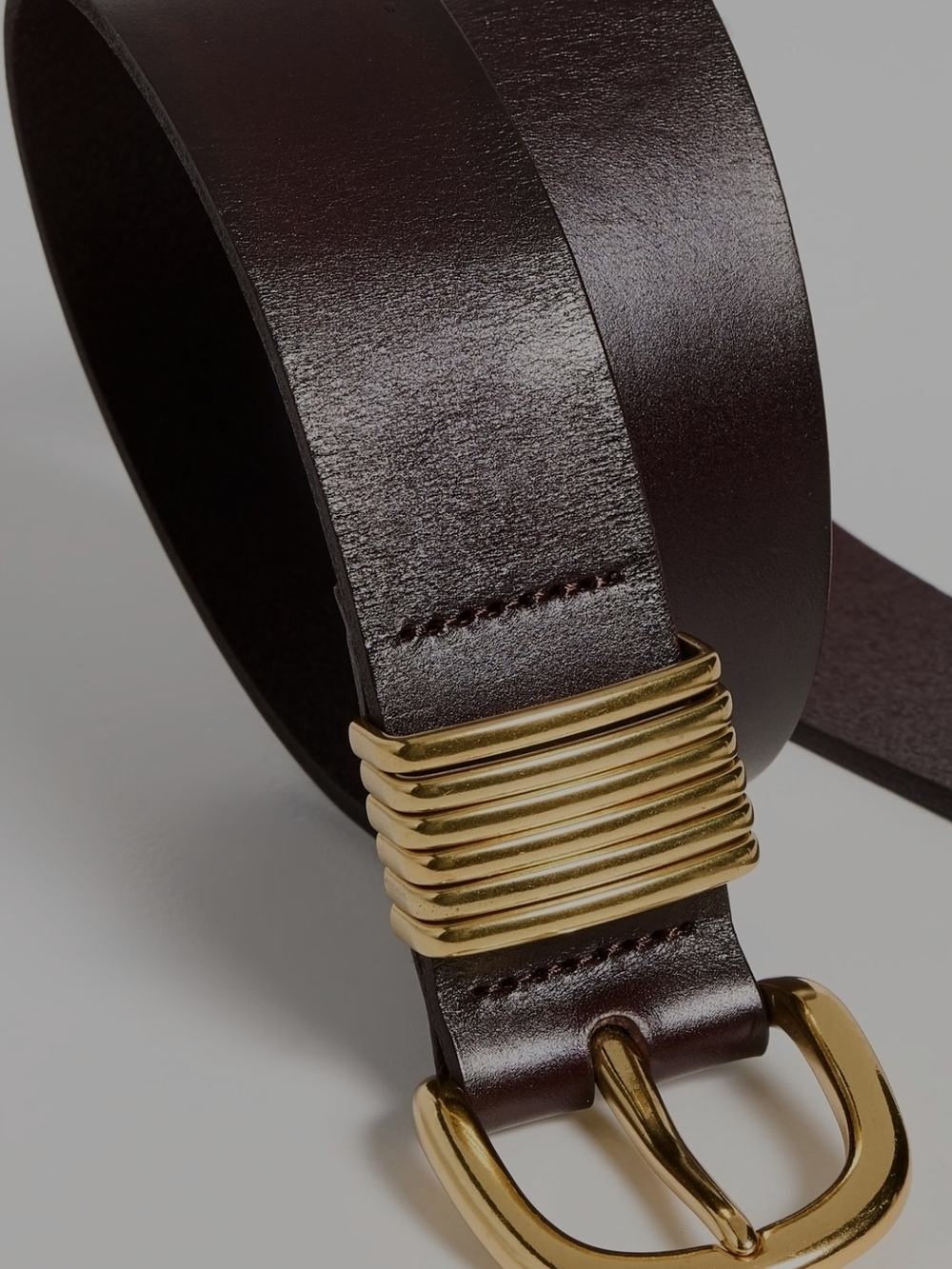 Madewell  Dark Brown Leather Belt with Gold Buckle